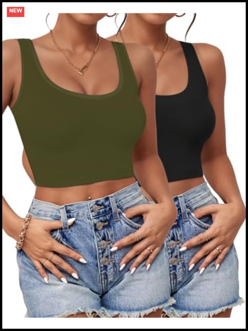 2 Pack Cotton Spandex Crop Tank Tops U Neck Racerback Athletic